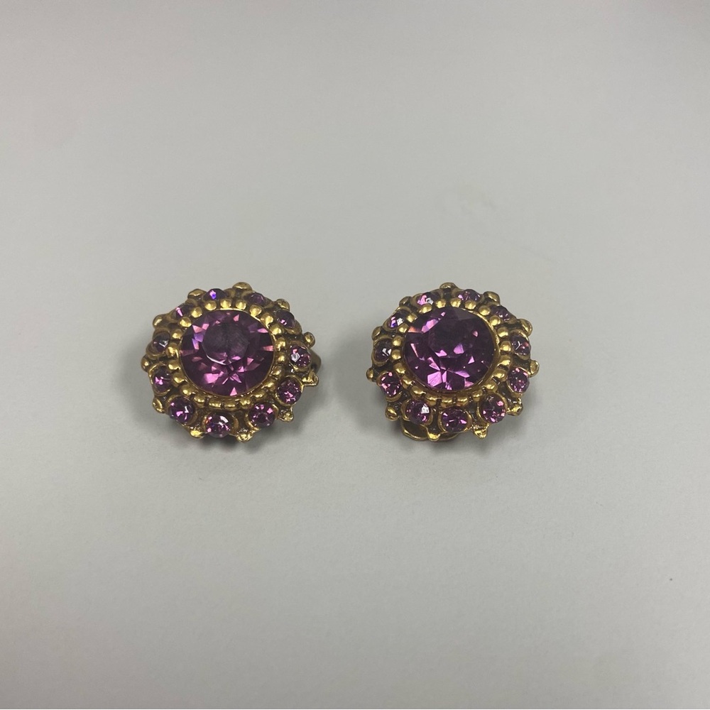 Elegant Gold and Purple Color Clip-On Stud Earrings